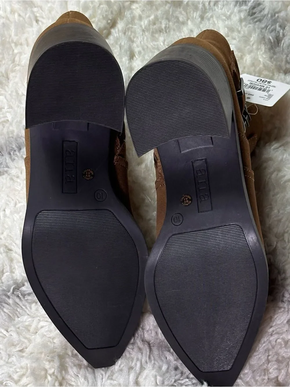 a.n.a Brown Suede-Look Ankle Booties with Buckle Accent